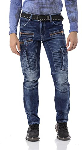 Cipo & Baxx Herren Cargo Jeans Hose CD798 Blau W36-L32