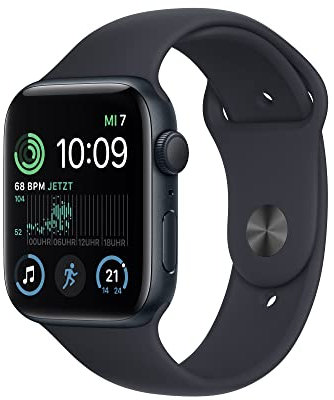 Apple Watch SE (2. Generation) (GPS, 44mm) Smartwatch - Aluminiumgehäuse Mitternacht, Sportarmband Mitternacht - Regular (Reconditionné)