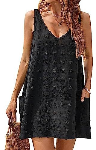 Vestido de Playa para Mujer Sin Mangas Suelto Ropa de Baño Playa Traje de Baño Vestido de Bikini Camisolas y Pareos Beach Bikini Cover up Vestido de Playa Corto Halter Estampado de Flores Bohemia