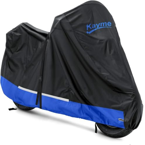 Kayme 300D Motorcycle Cover Waterproof Outdoor, Heavy Duty All Weather Rain UV Sun Protection Scooter Cover with Lock Hole, Fits 125CC 150CC Moped Dirt Bike, Size M (Up to 86 L)
