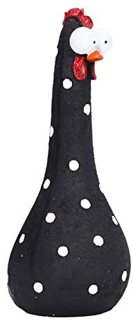 Big Eye Huhn-Gartendekoration, Lustige Harz-Hühnerskulpturen, Outdoor-Statuen, Langer Hals, Mikrolandschaft, Handgefertigtes Tier, Terrasse, Hof, Outdoor, Rasen, Garten-Dekor, (Schwarz)