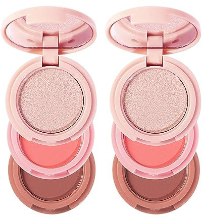 Holzsammlung 2 Pezzi Set Completo Contouring Viso, Tavolozza Per Il Trucco 3 In 1,Illuminante, Terra E Blush, Coral Glow#C+C