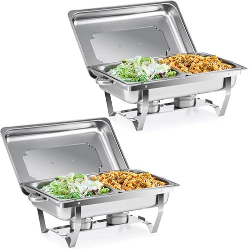 WILPREP Chafing Dish Buffet Set, 2 Pack 9L Chafers for Catering with 4 Half Size Food Pans Fuel Holders 2 Lids Foldable Frames, Stainless Steel Food Warmers for Parties Buffets Banquets Dinners