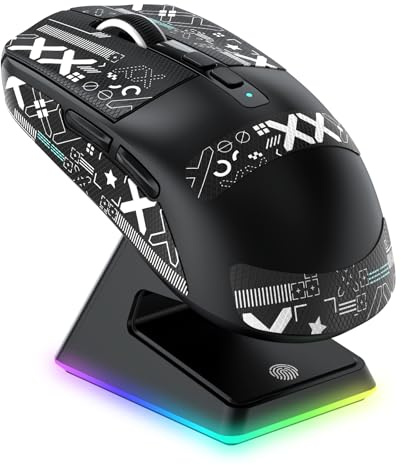VGN Game Power Attack Shark X6 Superlight Kabellose Gaming-Maus mit RGB Ladestation, 49g Ultraleicht Mouse, PixArt PAW3395 Sensor, 26000DPI, 2.4G/BT/Kabelgebunden, Griptape-Set, G502, PC/Mac, Schwarz