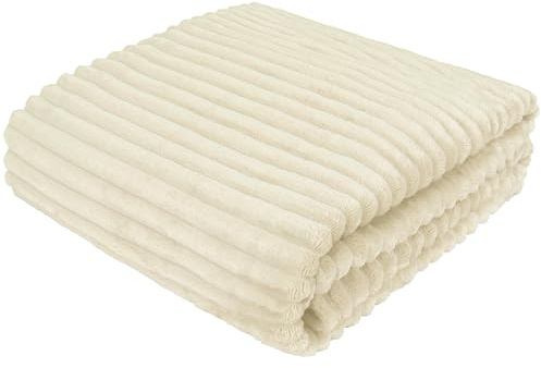 Cottonmarket Filtar 170 x 210 cm – dubbelsidigt överkast – gosig filt för vardagsrum och sovrum – soffpläd – överkast för soffa – pälsfilt krämfärgad