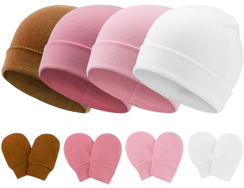 DRESHOW Neonato Bambino Berretto e Guanti per Neonato Accessori Set Cappellino per Ragazzi Ragazze Cotone 0-6 Mesi