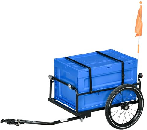 HOMCOM Bike Trailer, Bicycle Cargo Trailer Cart, Bike Wagon with 65L Foldable Storage Box, Big Pneumatic Tyres and Safe Reflectors, Max Load 40KG, Blue