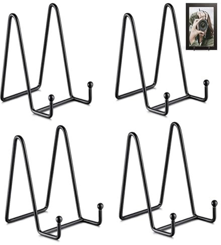 RoadLoo Supporto Cavalletto Espositore Porta Piatti, 4 pz 8 Pollici Supporti Piatti da Esposizione Cavalletti per Tavolo di Espositori in Ferro per Piatto Decorativo | Foto | Cornice | Libri Nero