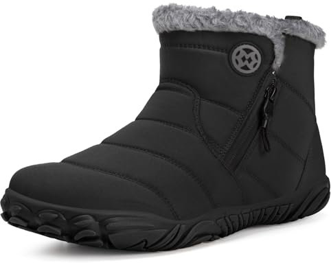 Eagsouni Winterschuhe Damen Gefüttert Herren Warm Wasserdicht Barfuss Schuhe Outdoor Mit Zero-Drop Sohle Breite Zehen, Schwarz, 42 EU