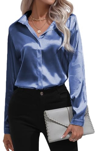 MGizo DtiSpectrum Chemise en Satin pour Femme à Manches Longues à Un Bouton Semblable à de la Soie, Col en V sans Bouton pour Femmes de Bureau, Chemisier Élégant