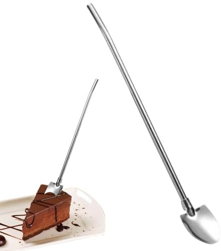 Cucchiaio per paglia, in metallo, cucchiai per paglia, cucchiaino da caffè a forma di pala in acciaio inox, cucchiaino da tè con manico in paglia, cucchiaio 2 in 1, agitatore di pai