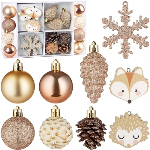 BRUBAKER 26 Stück Christbaumschmuck Wald und Tiere - Gold Braun
