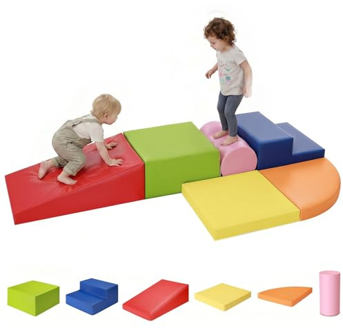 JungleDove Baby Soft Play Indoor: Blocchi per Bambini in Schiuma Set - 6 Pezzi Pelle PU Set da Gioco Blocchi Morbidi per Bambini