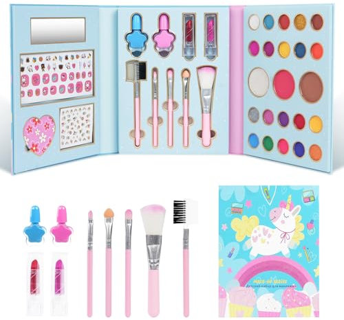 Aomig Kinderschminke Set Mädchen 36PCS Waschbar Kosmetikset 23Farben Prinzessin Make Up Spielzeug mit Nagellack Lippenstift Schminkkoffer Alter 4-12 Spielzeug Halloween Weihnachts Geburtstags Geschenk