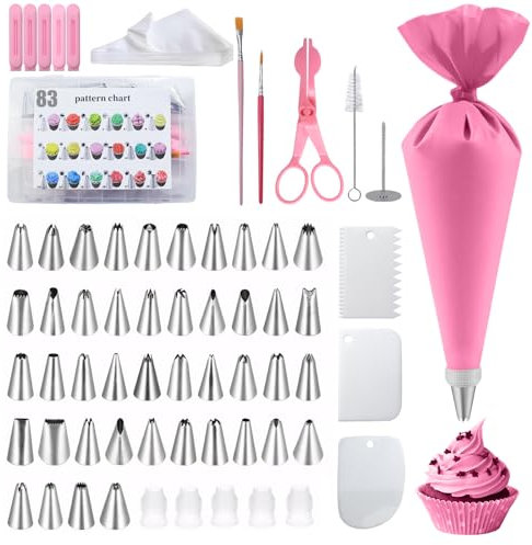 UZSUZZ Lot de 83 Poche a Douille Patisserie Poche à Douilles en Silicone Réutilisable DIY Patisserie Accessoire Kit Professionnelle pour Deco Gateau, Cupcake, Pâtisserie