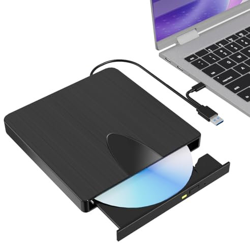 External Blu Ray Drive, USB 3.0 and Type-C Blu Ray Burner Portable Blu Ray DVD/CD/BD Player, 3D Optical Bluray Drive Compatible with Windows XP/7/8/10/11 Macos for MacBook Laptop Desktop