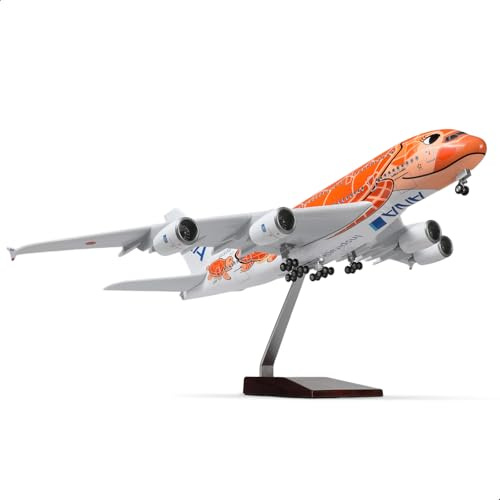 QIYUMOKE 1:160 A380 modellflygplan för ANA orange sköldpadda med stativ | för Airbus A380 flygplansmodell, för ANA A380 samlarobjekt kontorsdekoration eller gåva för flygälskare