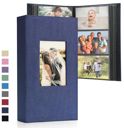 DazSpirit Álbum de fotos 6x4 – 300 bolsillos, libro de recuerdos de lino con páginas negras, cubierta acolchada y ventana frontal personalizable – Ideal para bodas, familia, bebés, viajes