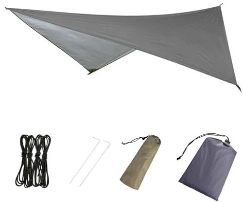 Azarxis Bâche Anti-Pluie Tarp Bivouac Toile de Tente Imperméable Tapis de Sol Abri de Randonnée Parasol Auvent Anti UV pour Camping Trekking (02 Gris, 270 x 270 cm (Diagonale))