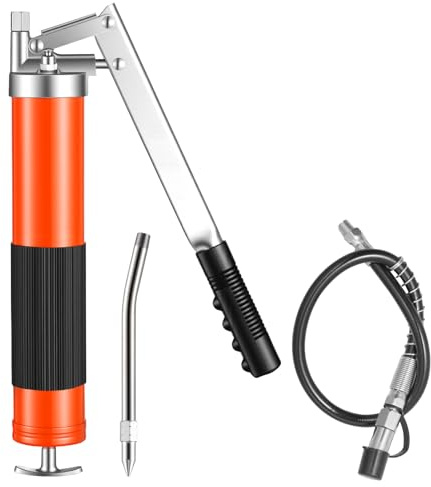 VEVOR Pistola per Grasso Manuale 10000 PSI ad Alta Pressione, Kit Pistola per Grasso Ingrassatore Manuale con Tubo Flessibile da 46 cm, 1 Tubo Rigido di Prolunga e 1 Ugello, Auto, Nautica
