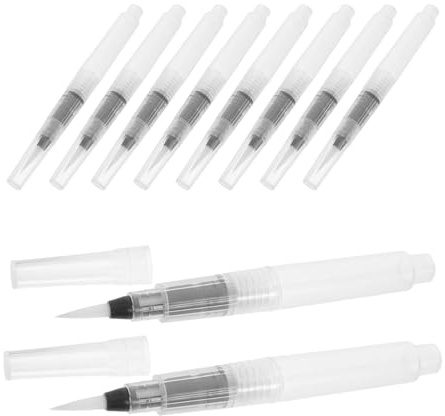 TINEASUR Bolígrafos de Agua Solubles Punta Fina 120 Mm, Set de 10 Rotuladores para Pintura Acuarela, Pinceles Recargables para Gouache, Dibujo Artístico y Caligrafía Portátil