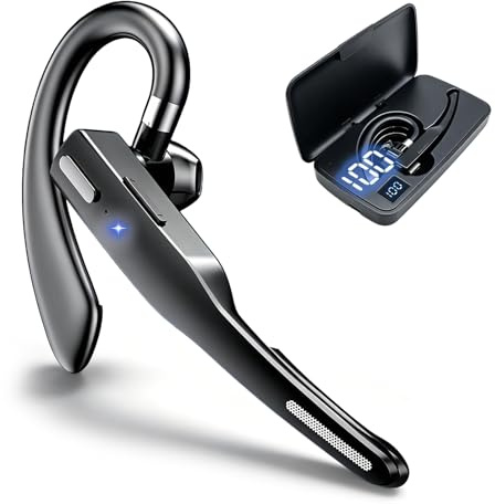 Auricular Inalámbrico Mono Manos Libres Oreja Bluetooth V6.1 | Dual Micrófono, ENC Cancelación de Ruido CVC8.0, Auriculares 72 Horas Batería con Estuche pour Negocios Oficina Conducir