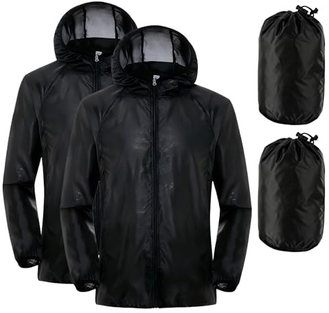 DOINEUFL Mens Waterproof Jacket Lightweight, Packable Rain Jacket Windbreaker, Pac a Mac Raincoat, Hooded Cagoule for Running Cycling Hiking Golf