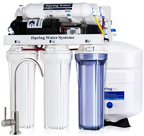 iSpring RCC100P High Capacity 5-Stage Under Sink Water Filter Reverse Osmosis RO Drinking Water Filtration System, 100 GPD Performance-boosted, Patented Top-Mounted Faucet Design for Easy Installation