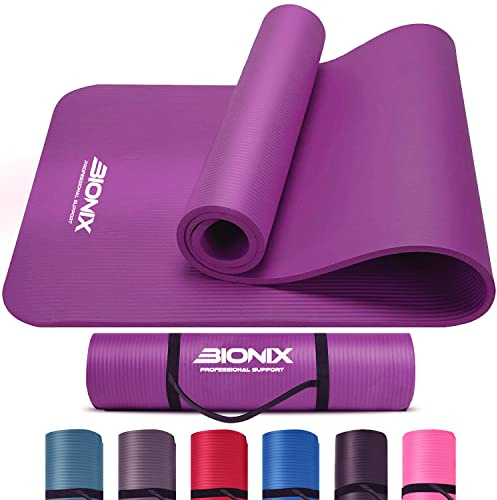 Bionix Exercise Yoga Mat with Carry Handle Strap - Extra Thick NBR Yoga Mats for Women and Men - 180cm x 60cm Durable, Non Slip Mat - Gym Mats for Home, Camping, Pilates and Workout