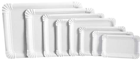 Hygienical Betriebsbedarf Einweggeschirr, Imbiss-Pappteller, Wurstpappen, Wurstteller, Einmal-Teller, Einweg-Kuchen-Pappteller, rechteckig, weiß, Größe:10cm x 16cm