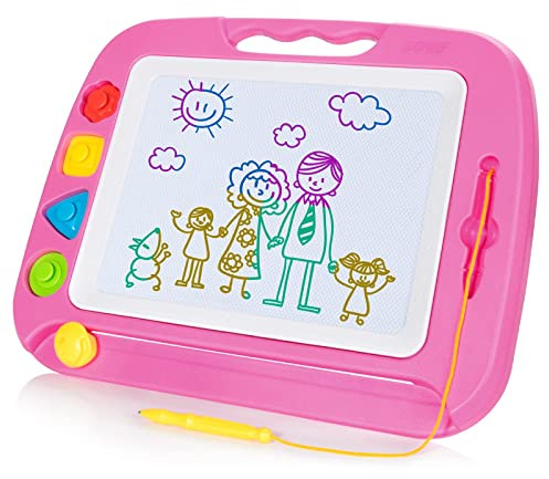 SGILE Magnetic Drawing Board Kids, Toddler Travel Toy Pad, Large 42 x 32cm | Etch & Sketch with 4 Magnet Stamps, Doodle & Writing Activity, Educational Learning Gift Girls & Boys Ages 1-4, Pink