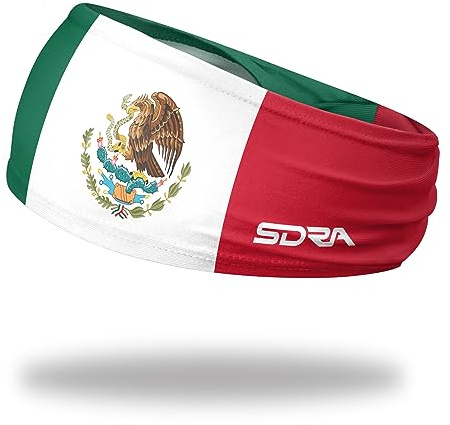 Suddora Country Flag Headbands, Wide with Mexico National Flag, Tapered Style Boho Headbands for National Sports Events, Non-Slip Fabric Sweatband for Soccer, Tennis, Workout, Costume