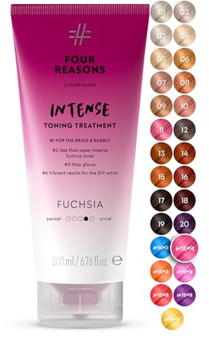 Four Reasons Color Mask INTENSE Fuchsia (27 Colours) - Intensive Toning Treatment - Colour Depositing Conditioner – Semi Permanent Pink Hair Dye for Lightened and Coloured Hair– 100% Vegan, 200 ml