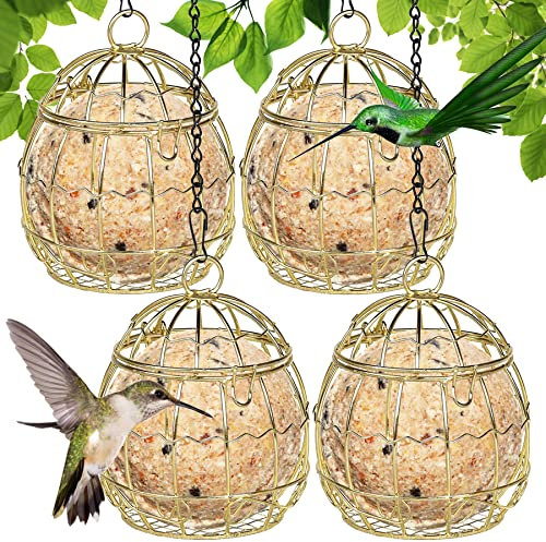 Mangiatoia per Uccelli,4 pezzi Mangime per Uccelli, Mangiatoia per Palle di Grasso con Coperchio a Ribalta e Gancio in Ferro,Mangiatoia per Uccellini da Esterno, per Recinzioni,Giardino, Fringuelli