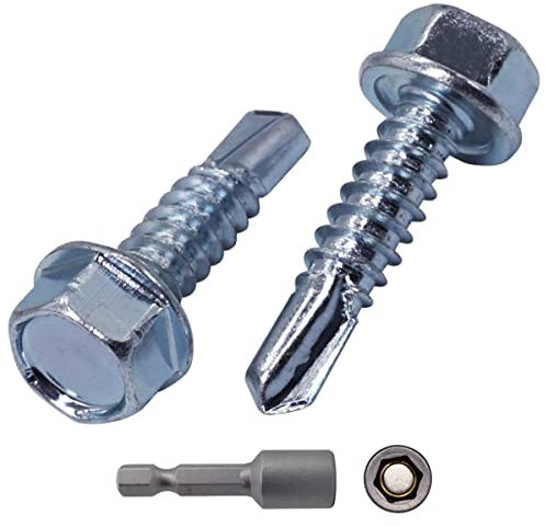 SKIR'CO (100 piezas) DIN 7504 K Zinc plateado 6,3 x 25 mm, tornillo de chapa autoperforante, cabeza hexagonal