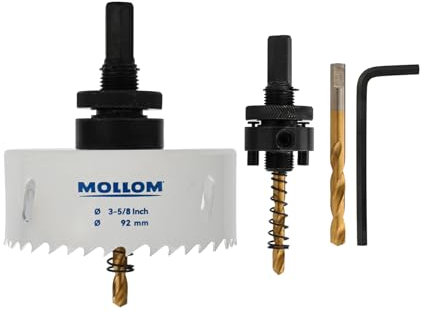 Mollom (92mm | 3-5/8) HSS M42 mit 8% Kobalt Bi-Metall-Lochsäge mit 2 Zentrierbohrern & Aufnahme, glatter Schnitt für PVC, Trockenbau, Holz, Kunststoff, Gipskarton, Gummiprojekte