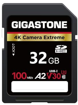 GIGASTONE 32GB SDHC-Speicherkarte, 4K Kamera Extreme, bis zu 100 MB/s, kompatibel mit Canon, A2 V30 U3 UHS-I Klasse 10 für 4K UHD Video, mit 1 Mini-Tasche