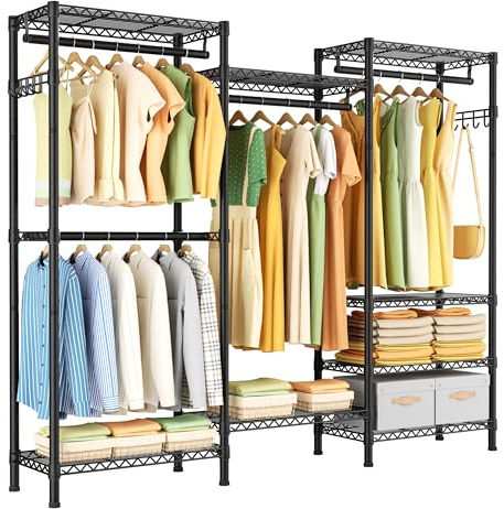 Golpart Heavy Duty Garment Rack Clothes Rack,Large Metal Closet Organizer System Storage Wardrobe,Freestanding Clothing Rack with 8 Adjustable Wire Shelves&4 Hang Rods,MaxLoad 800lbs