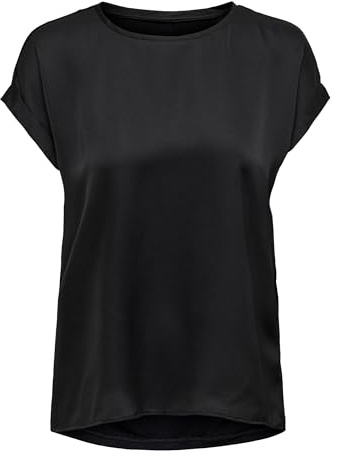 ONLY Solo Donne Top Brillante con Effetto Seta Silky Blusa Corta, Colore:Nero-2, Taglia:L