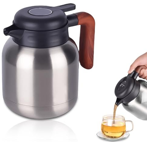 Thermoskanne: 1000ml Thermoskanne mit Temperaturanzeige, Kaffeekannen, Doppelwandige 316 Edelstahl Thermoskanne mit Teesieb, Isolierkanne, Tee Thermoskanne, Gut Abgedichtet