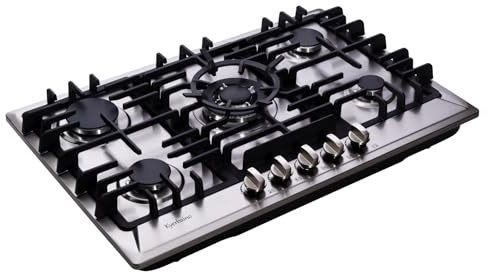 Kyerbaino Gas Cooktop 30 Inch, Stainless Steel 5 Burners Gas Stovetop Built-in LPG/NG Convertible Gas Cooktop Dual Fuel Sealed Gas Stove