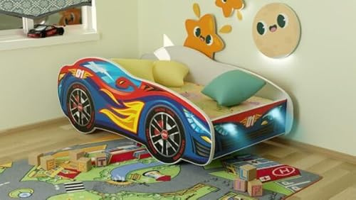 Generico letto a forma di machina hot race bambino con luci led e materasso omaggio 180x80 cm