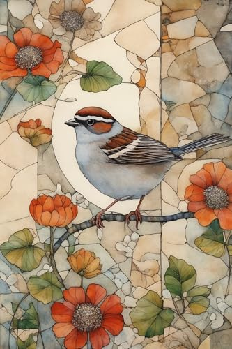 Stained Glass Bird Puzzle Plastic Puzzle Pieces Sparrows Puzzles for Adults 1000 Pieces House Warming Gift for and Home Decoration Highly Challenging Artwork