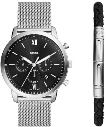 Fossil Herren Analog Quarz Uhr mit Edelstahl Armband FS6021SET