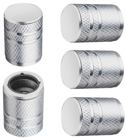 BAURATTI Tire Valve Stem Caps - (5 Pack) Metal Air Caps with Plastic Liner, Corrosion Resistant, Leak-Proof, Universal Stem Covers for Cars Trucks Motorcycles and Bikes - Silver