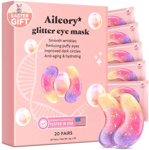 AILEORY Under Eye Patches (24 Pairs) - Tri-color Glitter Eye Gel Pads for Dark Circles, Puffy Eyes, Under eye Bags, Wrinkles | Natural Collagen Under Eye Mask Patches, Gel Under Eye Patches