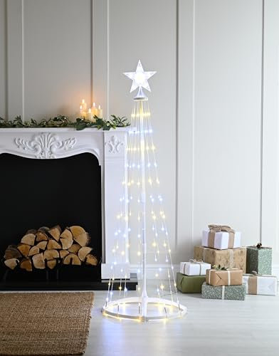 Festive 150cm Tall 127 White & Warm White LEDs Cone Tree Pyramid Mains Powered