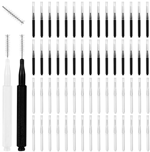 60PCS Micro Eyebrow Brush, Brow Lamination Brush Eyebrow Brush with Cap Eyebrow Spoolie Brush Portable Mini Spoolies for Eyebrows Eyelashes Extensions (Black, White)