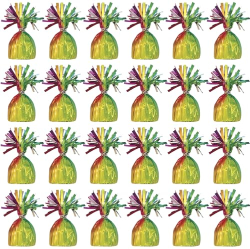 PARTYRAMA.CO.UK Rainbow Foil Helium Balloon Weights 175gr - Pack of 24 - Durable & Colourful Weights for Birthdays Parties, Events & Celebrations - Perfect Balloon Weight Holders
