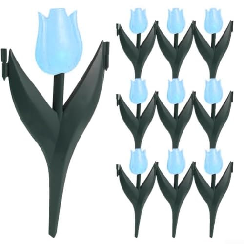Hasaller Borde de valla de tulipán de jardín, 12 piezas, bordes de plástico decorativos de paisaje con entrelazado para camino al aire libre, patio, césped, parterres, piscina, 30 x 15 cm (azul)